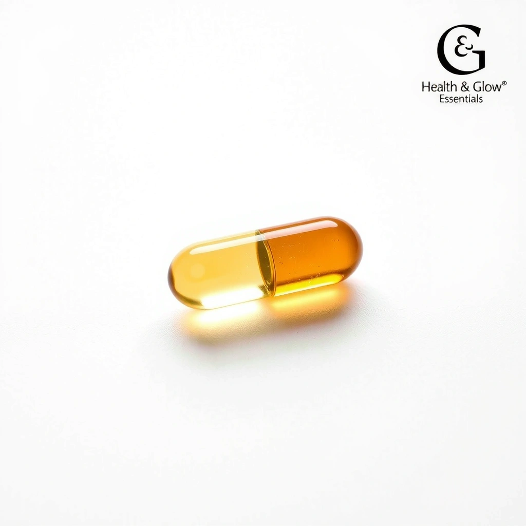 Healthglowessentialspro Premium Omega-3 Supplement, capsule close-up on a white surface